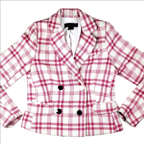 Rachel Zoe Jackets & Blazers - Rachel Zoe Hot Pink and White Tweed Plaid Double Breasted Jacket Blazer